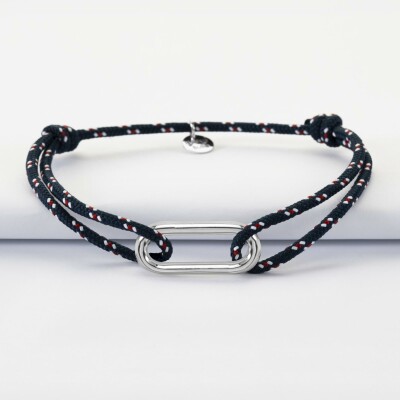 Bracelet homme cordage marin simple maillon argent 25x12 mm - face