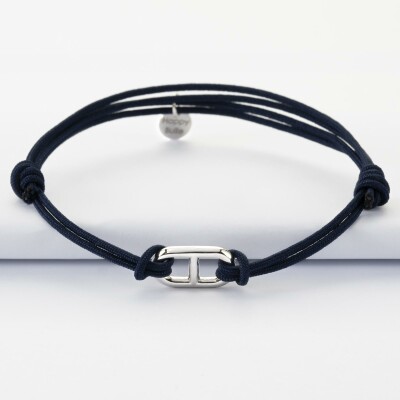 Bracelet homme cordon double maille marine argent 25x12 mm - face