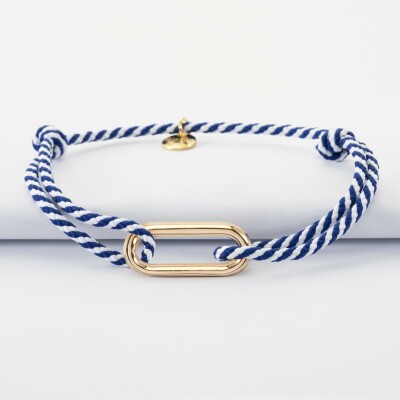 Bracelet homme cordon marin tressé maillon plaqué or 25x12 mm - face