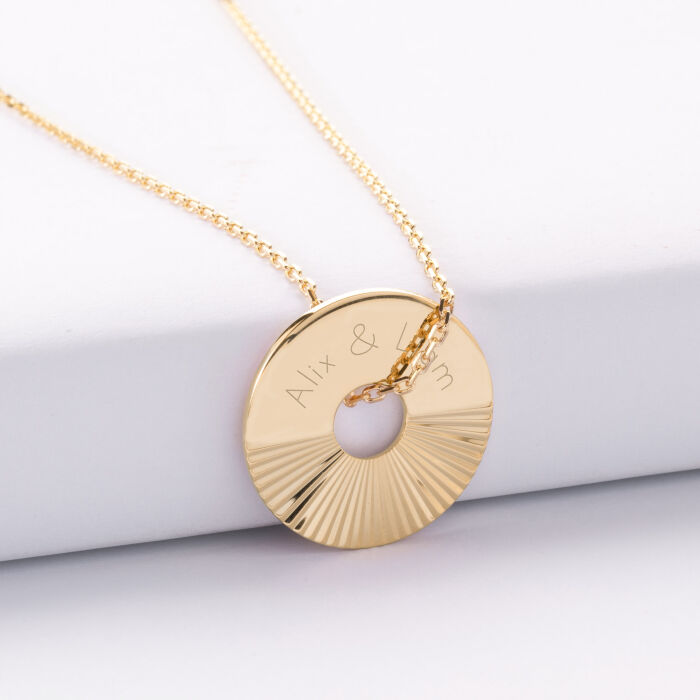 Pendentif homme personnalisé médaille gravée plaqué or cible soleil 20mm - alix & liam