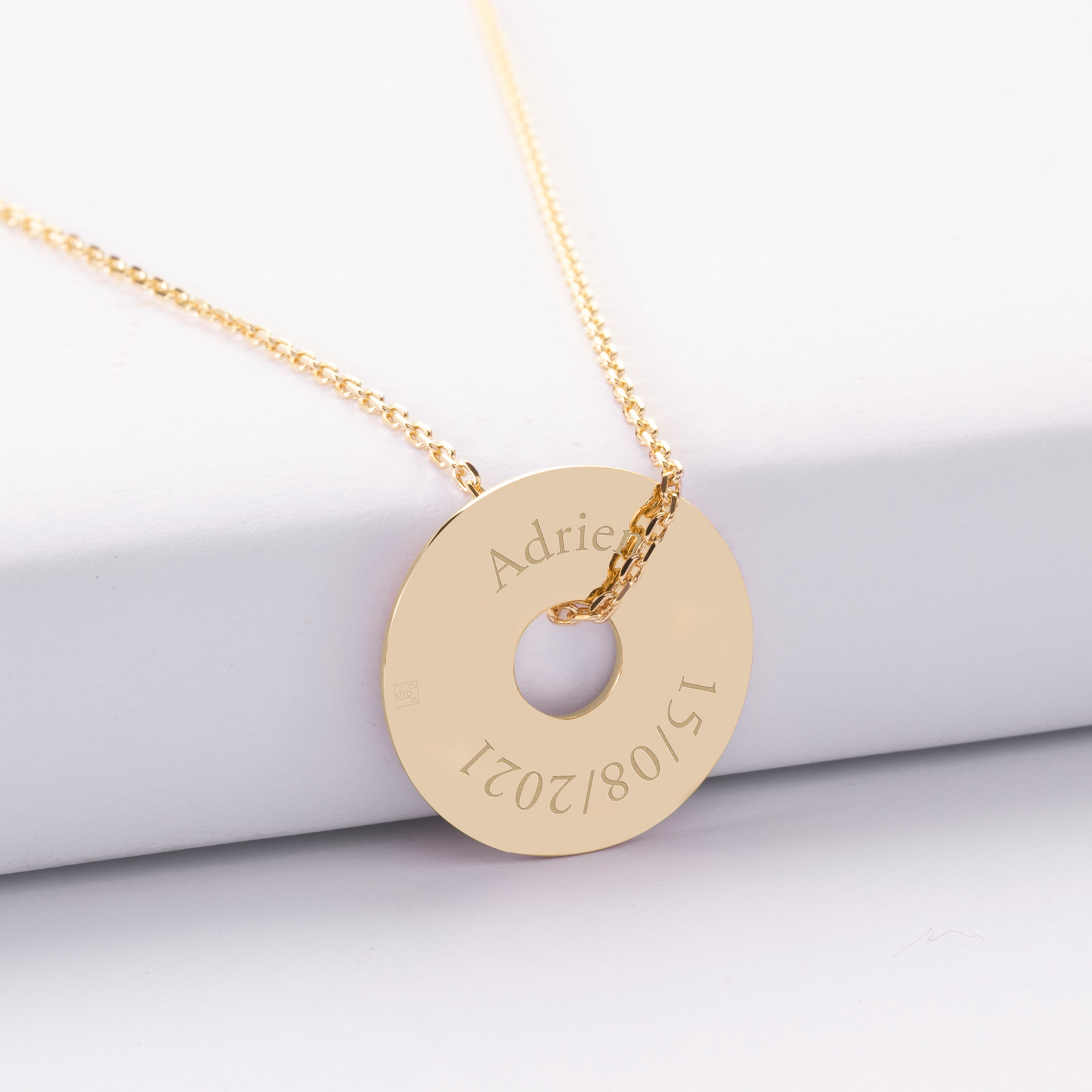 Initial Date Disc Necklace - Charm Bear