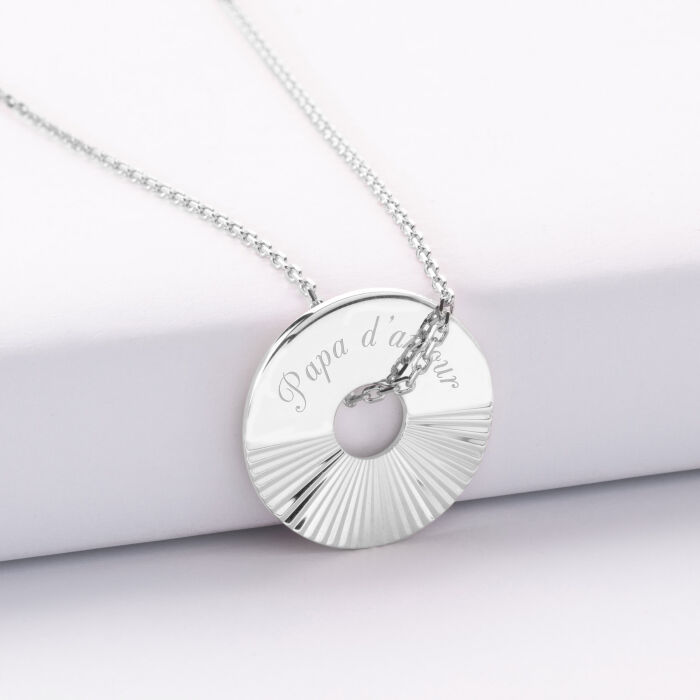 Pendentif homme personnalisé médaille gravée argent cible soleil 20mm - papa d'amour