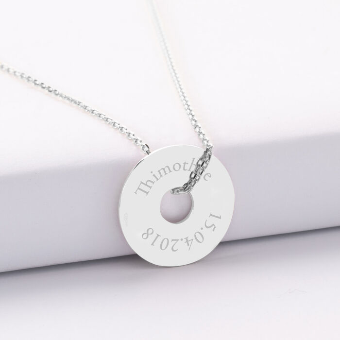 Pendentif homme personnalisé médaille gravée argent cible soleil 20mm - thimothée date