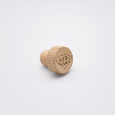 Bouchon de bouteille bois gravé -  édition spéciale "Su-père héros" - biais