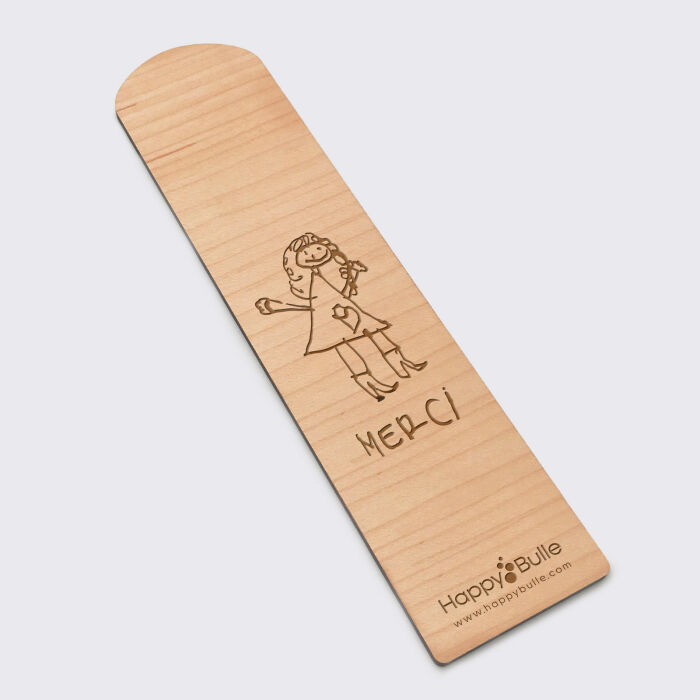 Marque page personnalisé bois gravé - Edition spéciale "Merci maîtresse" - dessin