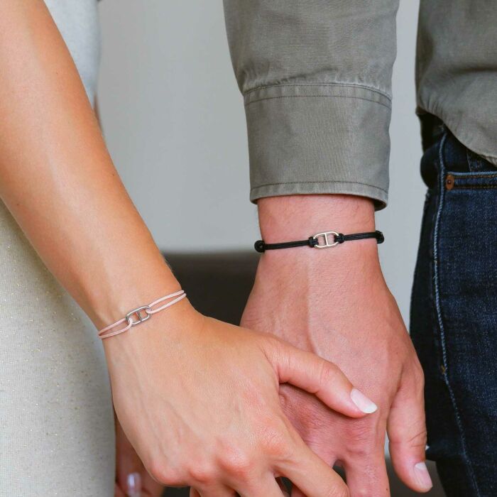 Bracelet homme cordon double maille marine argent 15,4x9 mm - duo porté