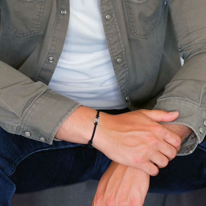 Bracelet homme cordon double maille marine argent 15,4x9 mm - porté