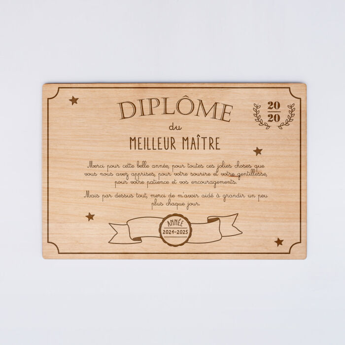 Diplôme du meilleur maître personnalisé bois gravé 15x10 cm avec support - face