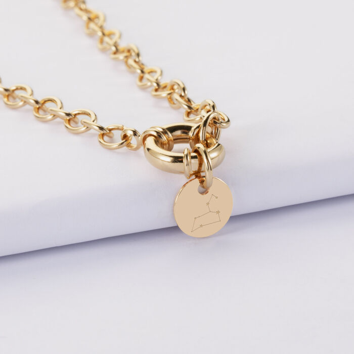 Collier personnalisé chaine fermoir marin médaille gravée plaqué or 10 mm - Illustration astro lion