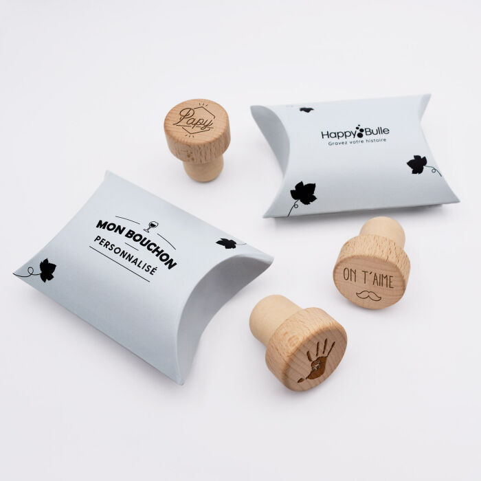 Bouchon de bouteille personnalisé bois gravé - packaging et bouchons