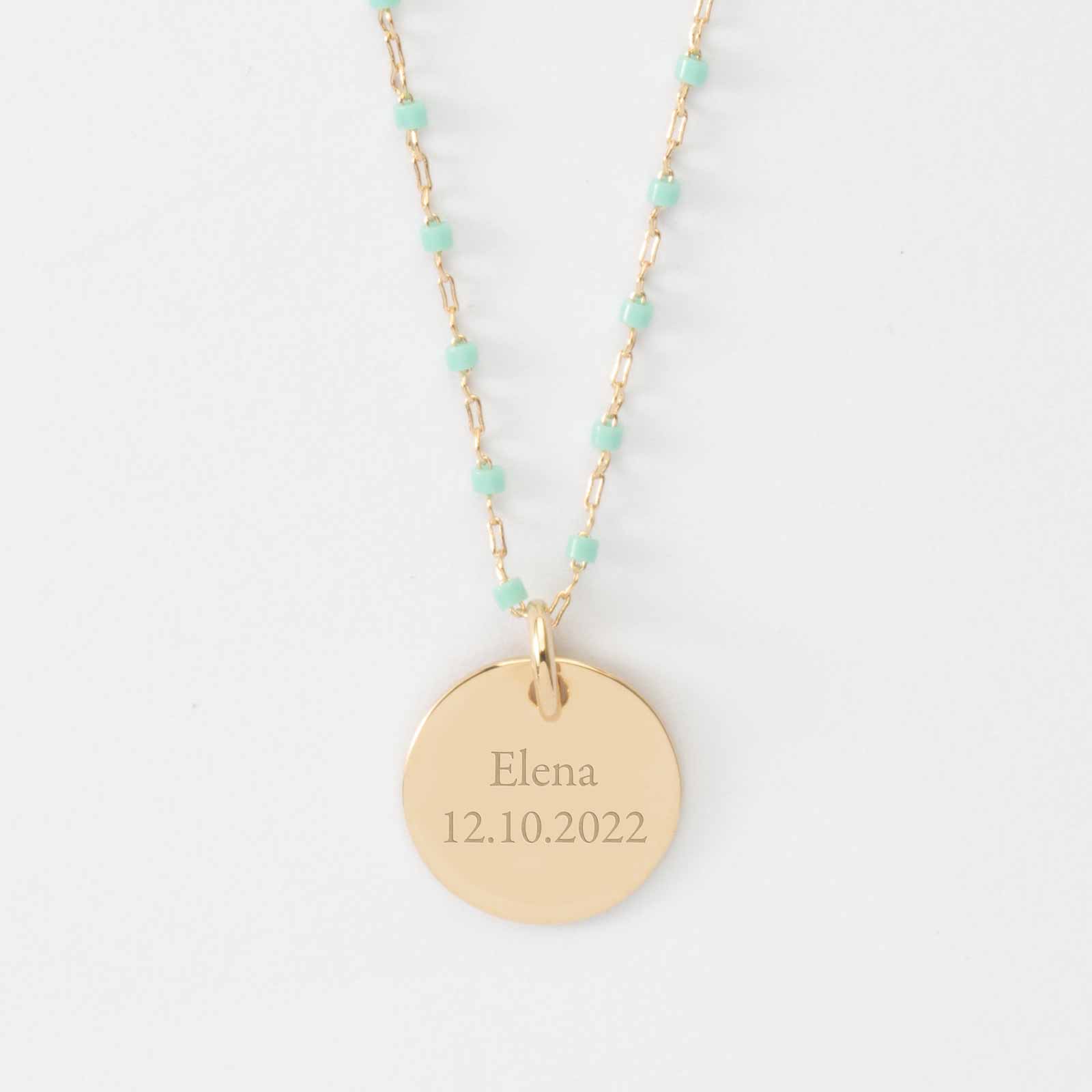 Miyuki Gold-Plated Coloured Beaded Chain Necklace with Engraved