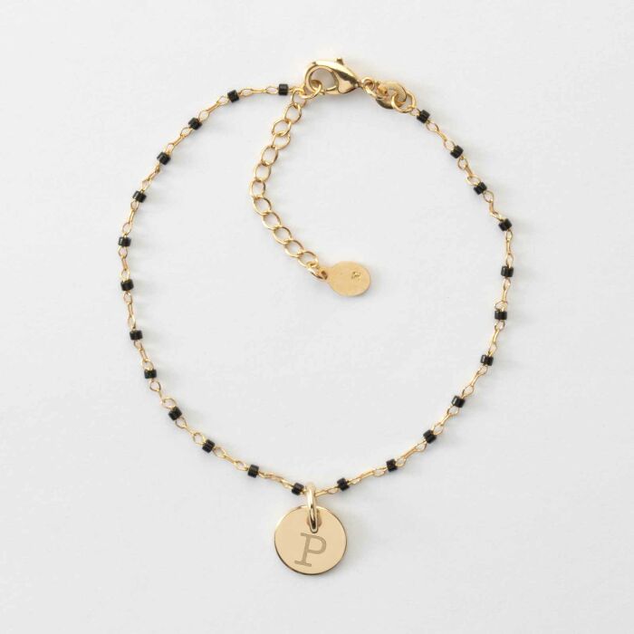 Bracelet perles Miyuki colorées personnalisé médaille gravée plaqué or 10 mm - P