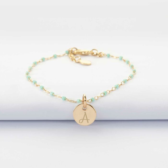 Bracelet perles Miyuki colorées personnalisé médaille gravée plaqué or 10 mm - A