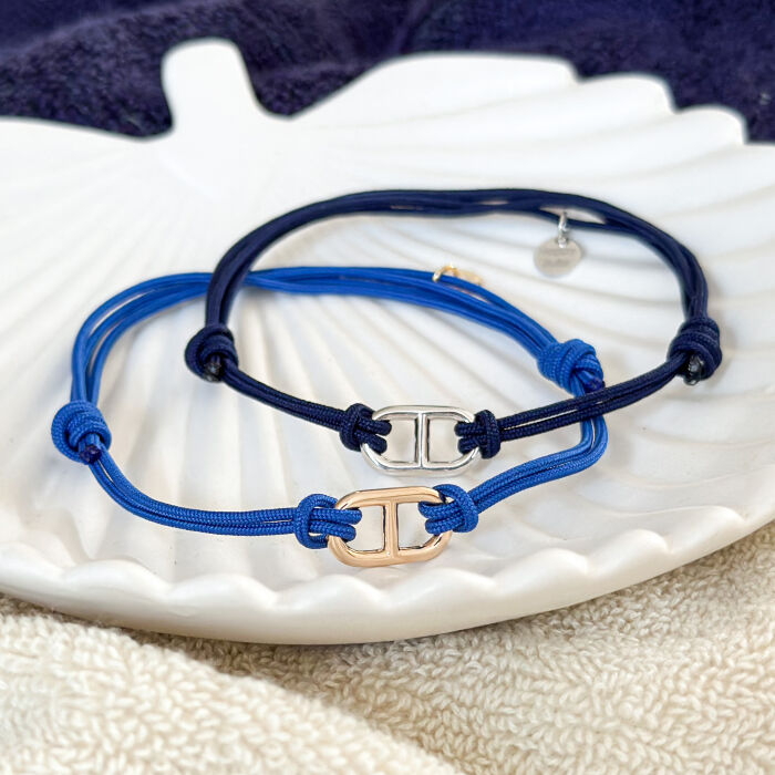 Bracelet homme cordon double maille marine plaqué or 15,4x9 mm - ambiance duo