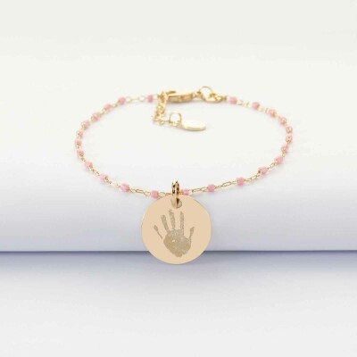 Bracelet perles Miyuki colorées personnalisé médaille gravée plaqué or 15 mm - empreinte