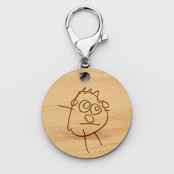 Porte-clés personnalisé gravé bois médaille ronde 50 mm - Nos petits imparfaits - dessin