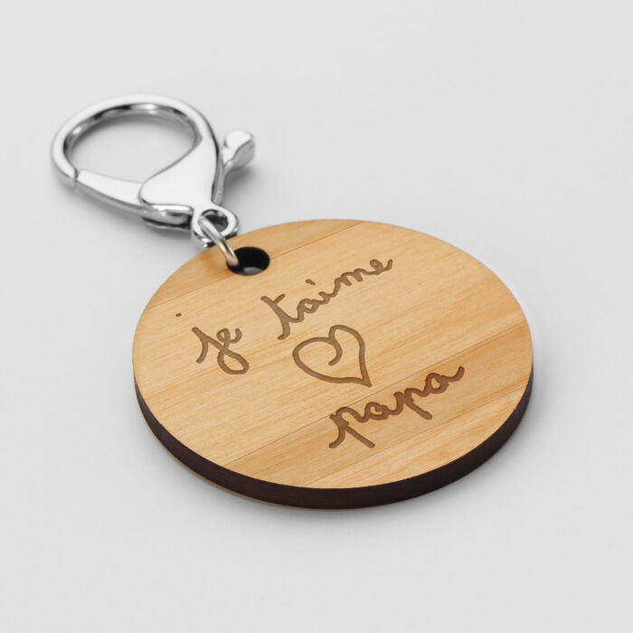 Porte-clés personnalisé gravé bois médaille ronde 50 mm - Nos petits imparfaits - écrit