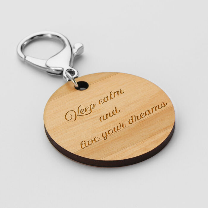Porte-clés personnalisé gravé bois médaille ronde 50 mm - Nos petits imparfaits - texte