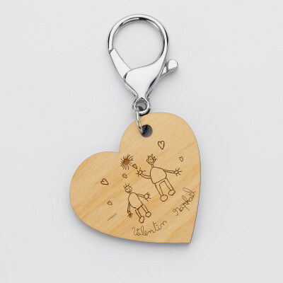 Porte clé personnalisé gravé bois médaille coeur 50x45 mm - Nos petits imparfaits - dessin