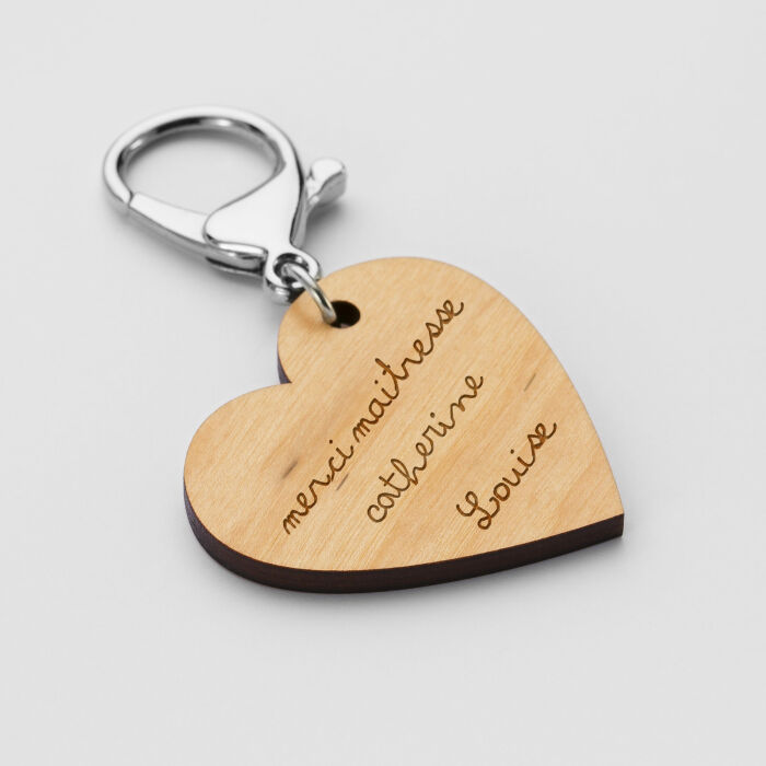 Porte clé personnalisé gravé bois médaille coeur 50x45 mm - Nos petits imparfaits - écrit