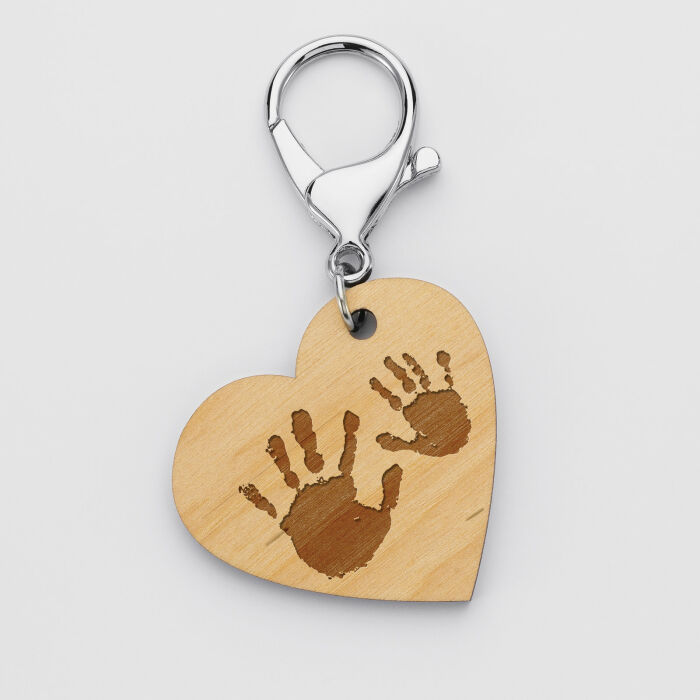 Porte clé personnalisé gravé bois médaille coeur 50x45 mm - Nos petits imparfaits - empreintes