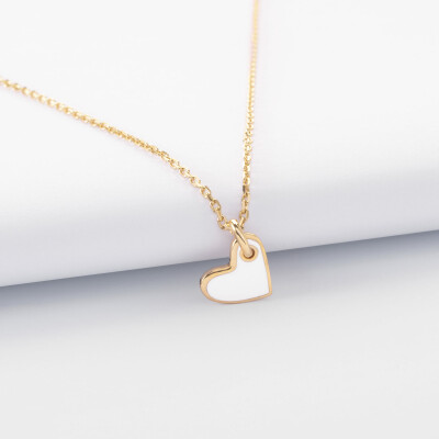 Pendentif coeur email blanc plaqué or 10 mm - biais