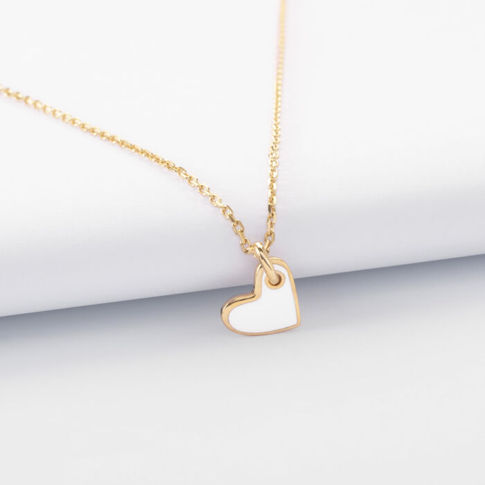 Pendentif coeur email blanc plaqué or 10 mm - biais