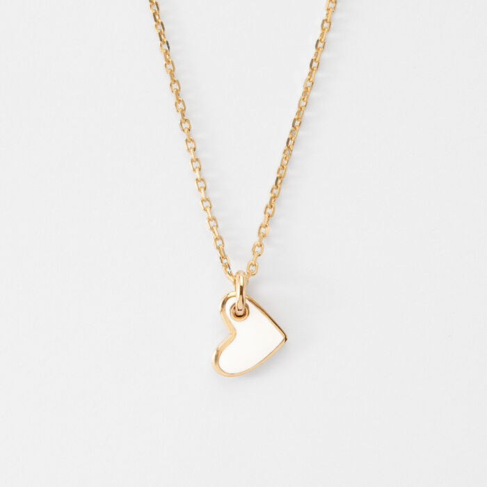 Pendentif coeur email blanc plaqué or 10 mm - plat