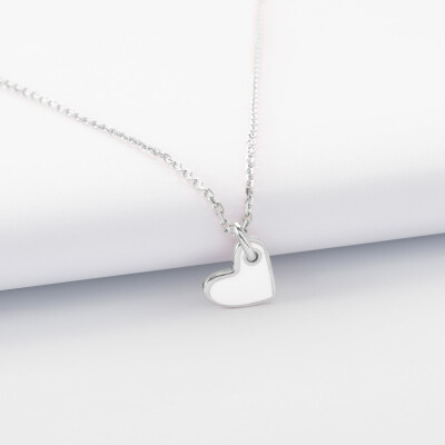 Pendentif coeur email blanc argent 10 mm - biais