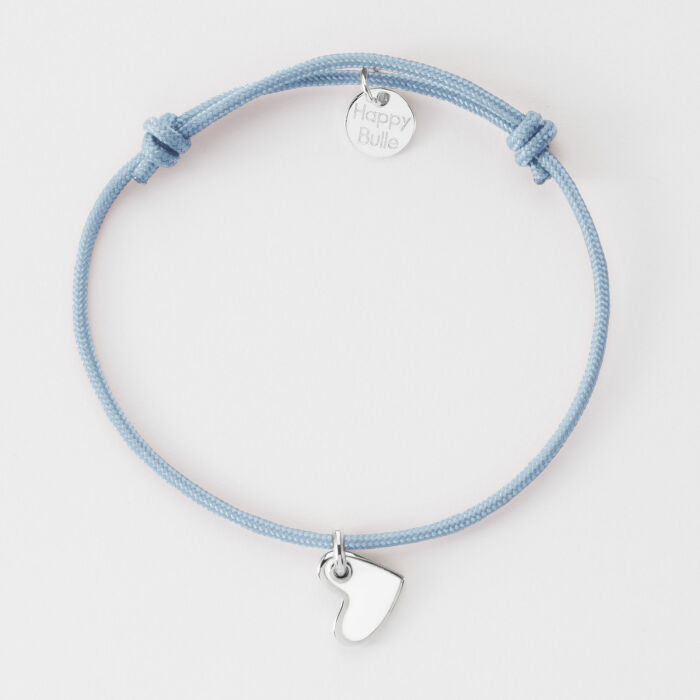 Bracelet enfant coeur email blanc argent 10 mm - cordon bleu ciel plat