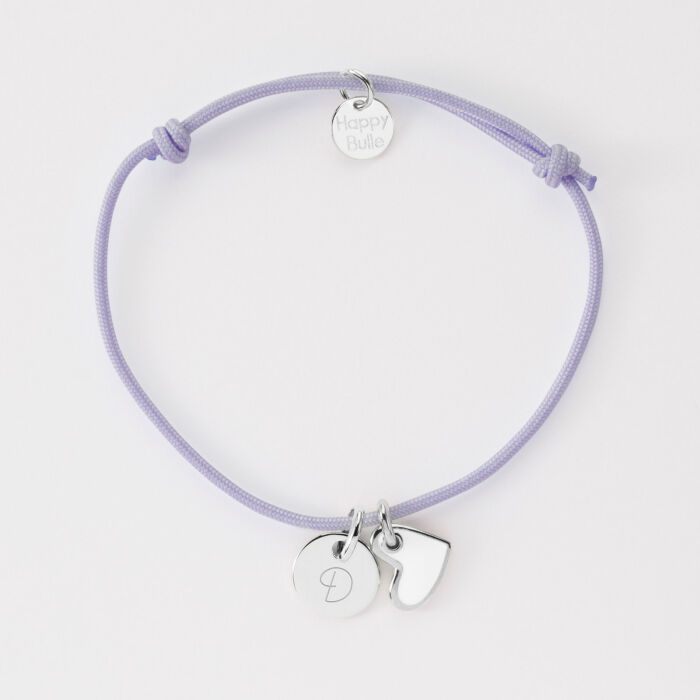 Bracelet enfant personnalisé médaille gravée argent 10 mm et breloque coeur email blanc 10 mm - D