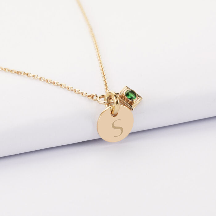 Collier talisman vert personnalisé médaille plaqué or 10 mm - S