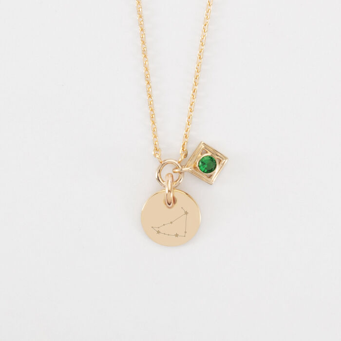 Collier talisman vert personnalisé médaille plaqué or 10 mm - picto constellation