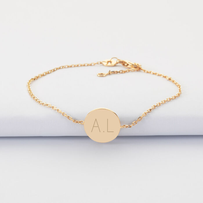 Bracelet chaîne personnalisé médaille gravée plaqué or initiale email blanc soleil 12 mm - initiales AL