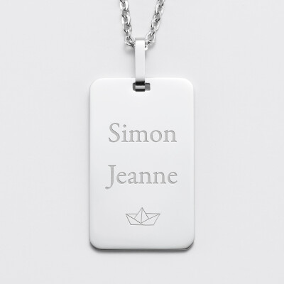 Pendentif homme personnalisé médaille gravée acier 20x32 mm prénoms