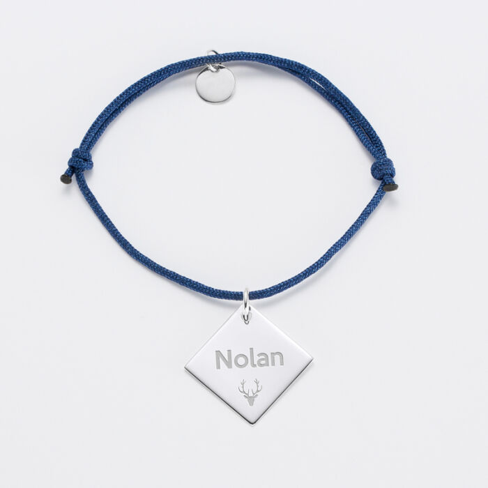 Bracelet personnalisé médaille gravée argent dormeuse losange 25x25 mm - Nos petits imparfaits - prénom