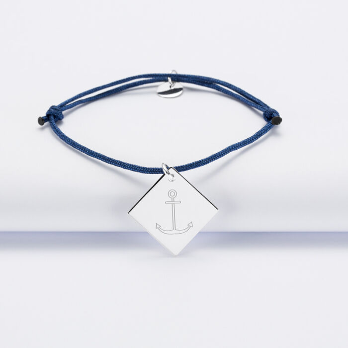 Bracelet personnalisé médaille gravée argent dormeuse losange 25x25 mm - Nos petits imparfaits - dessin