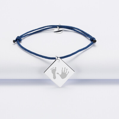 Bracelet personnalisé médaille gravée argent dormeuse losange 25x25 mm - Nos petits imparfaits - empreintes