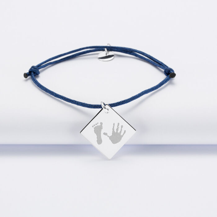 Bracelet personnalisé médaille gravée argent dormeuse losange 25x25 mm - Nos petits imparfaits - empreintes