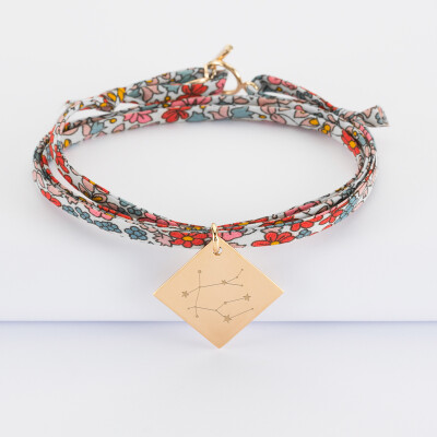 Bracelet 3 tours Liberty personnalisé médaille gravée plaqué or dormeuse losange 25x25 mm - Nos petits imparfaits - constellation