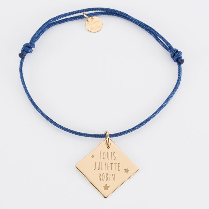 Bracelet personnalisé médaille gravée plaqué or dormeuse losange 25x25 mm - Nos petits imparfaits - prénoms