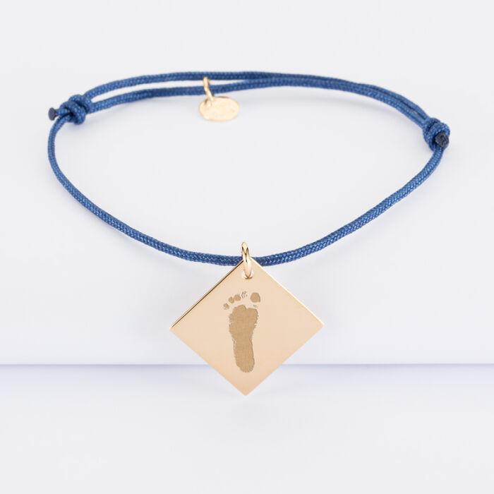 Bracelet personnalisé médaille gravée plaqué or dormeuse losange 25x25 mm - Nos petits imparfaits - empreinte