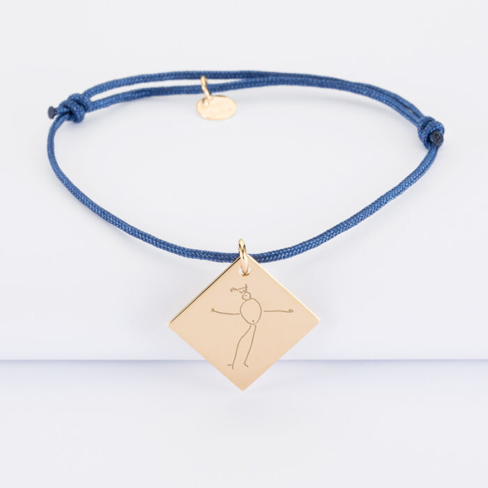Bracelet personnalisé médaille gravée plaqué or dormeuse losange 25x25 mm - Nos petits imparfaits - dessin