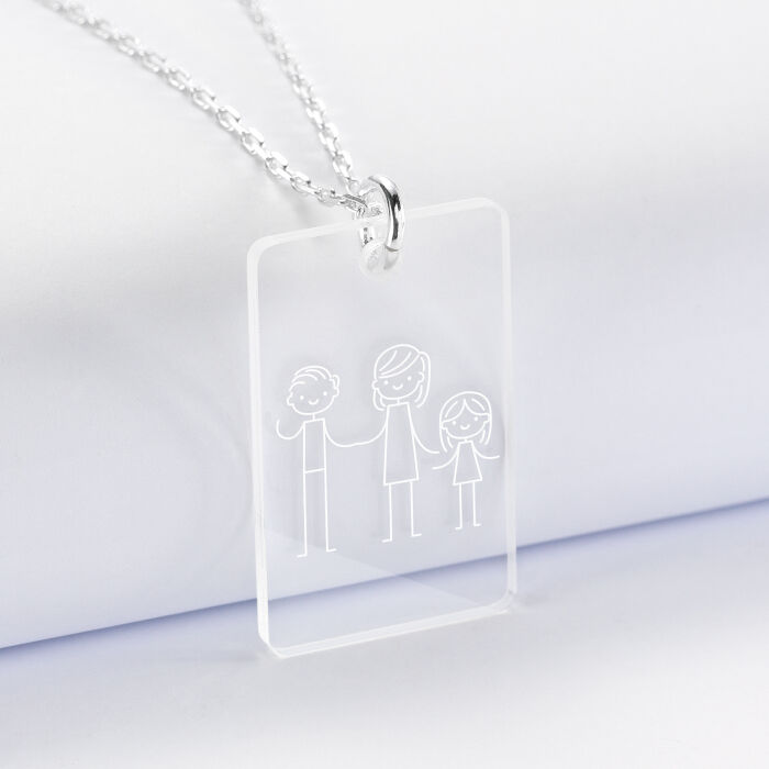 Pendentif homme personnalisé médaille gravée acrylique 20x32 mm - illustration