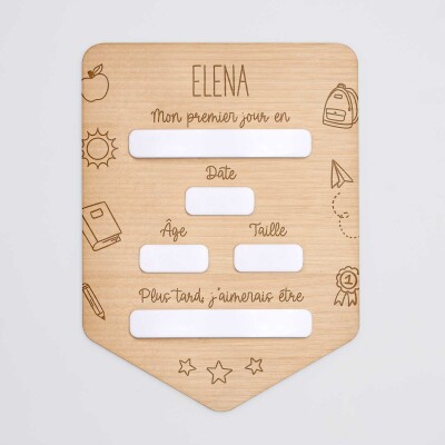 Pancarte rentrée scolaire personnalisée bois gravé 15x20 cm - Elena