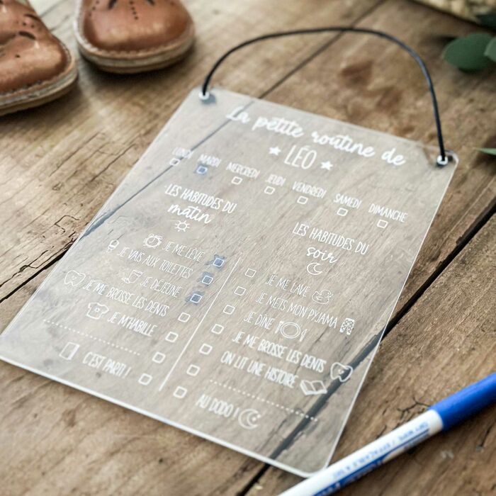 Cadre "Routine" personnalisé acrylique gravé 15x20 cm - haut