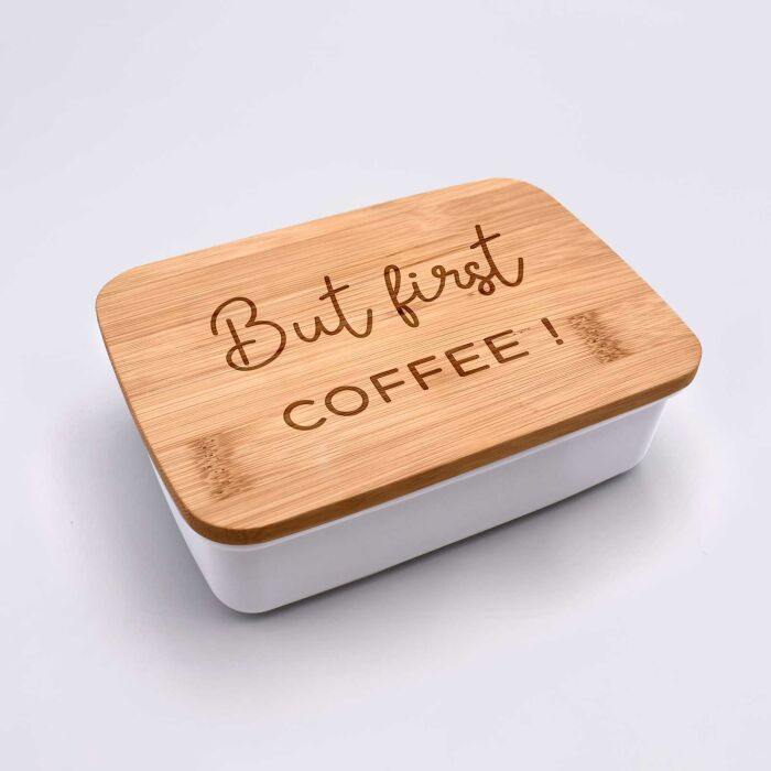 Lunch box personnalisé couvercle bois gravé 700ml avec couverts - illustration