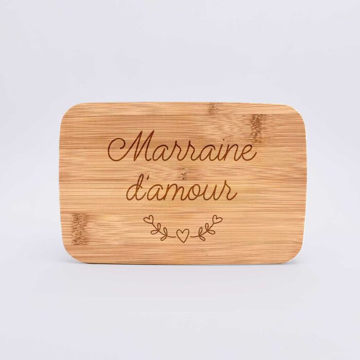 Lunch box personnalisé couvercle bois gravé 700ml avec couverts - illustration