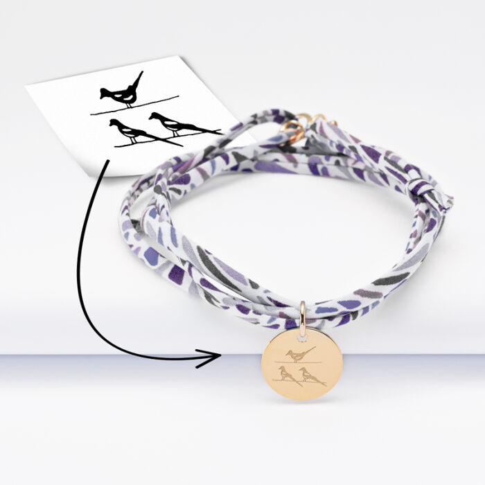 Bracelet 3 tours Liberty personnalisé médaille gravée plaqué or 15 mm - tutoriel
