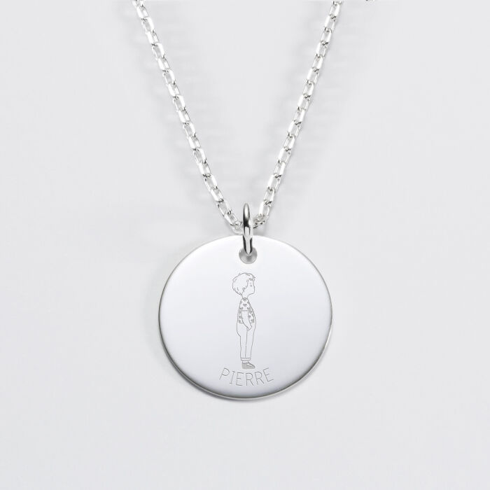 Pendentif personnalisé prénom médaille gravée argent 19 mm - HappyBulle x Marie Savart - garçon cœur